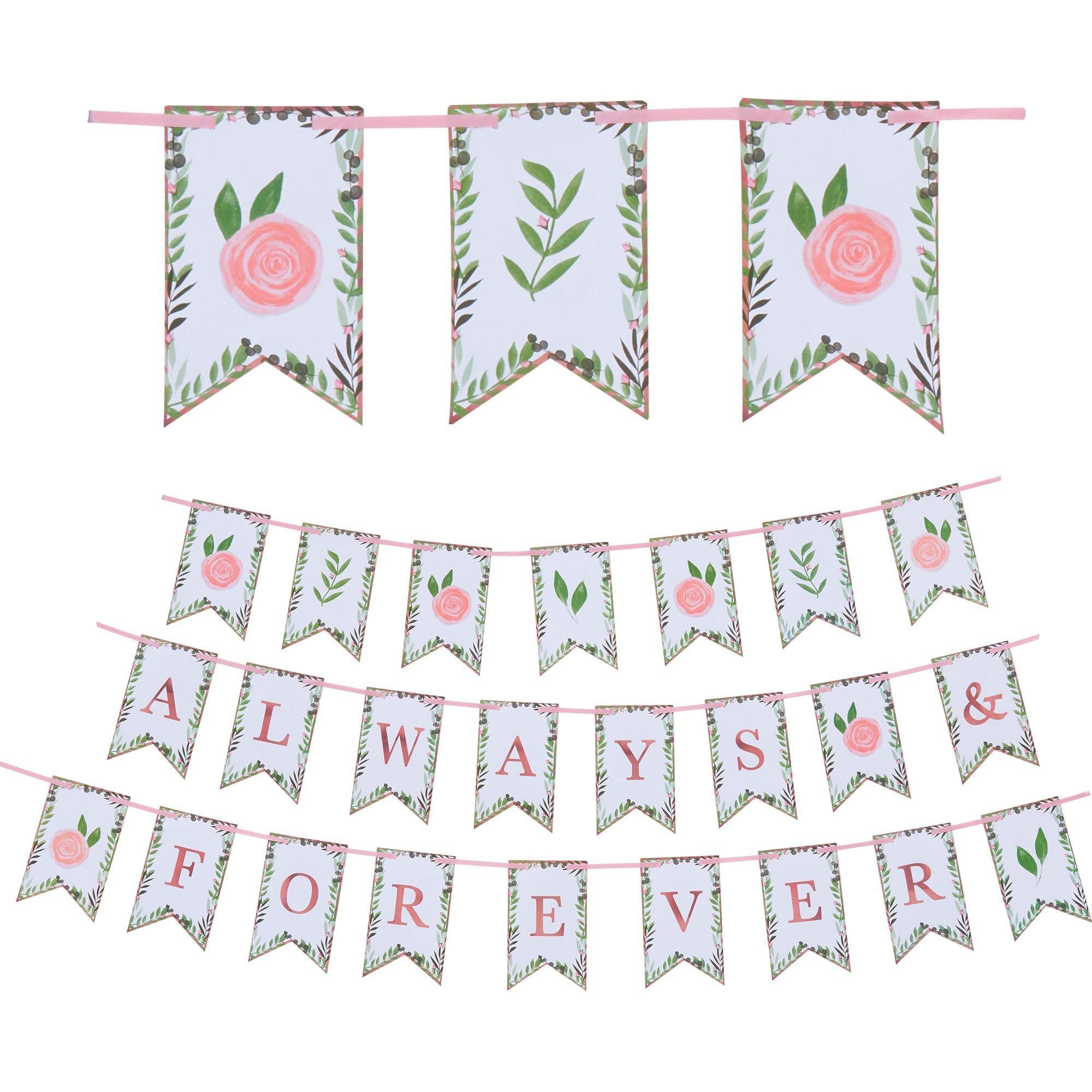 Floral Greenery Always & Forever Pennant Banner