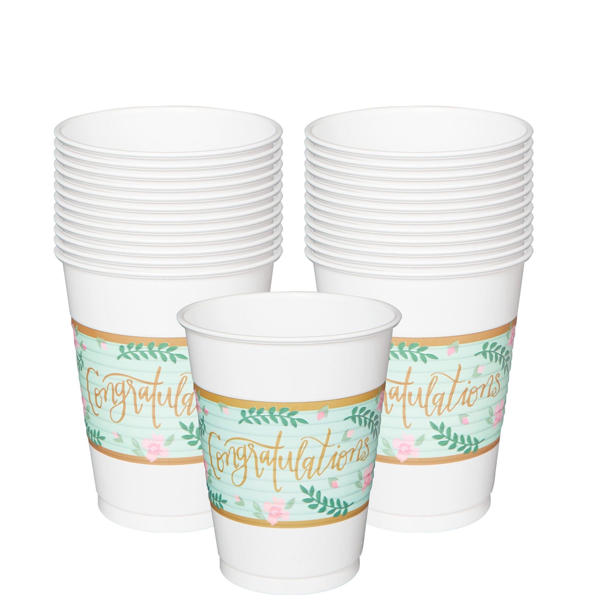 Mint to Be Floral Plastic Cups,16oz, 25ct