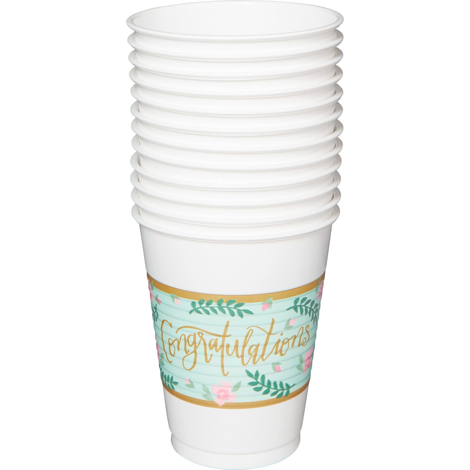 Mint to Be Floral Plastic Cups,16oz, 25ct