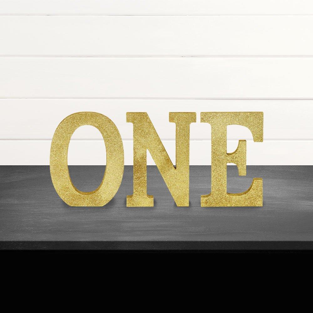 Glitter Gold One MDF Sign Set, 9in Letters