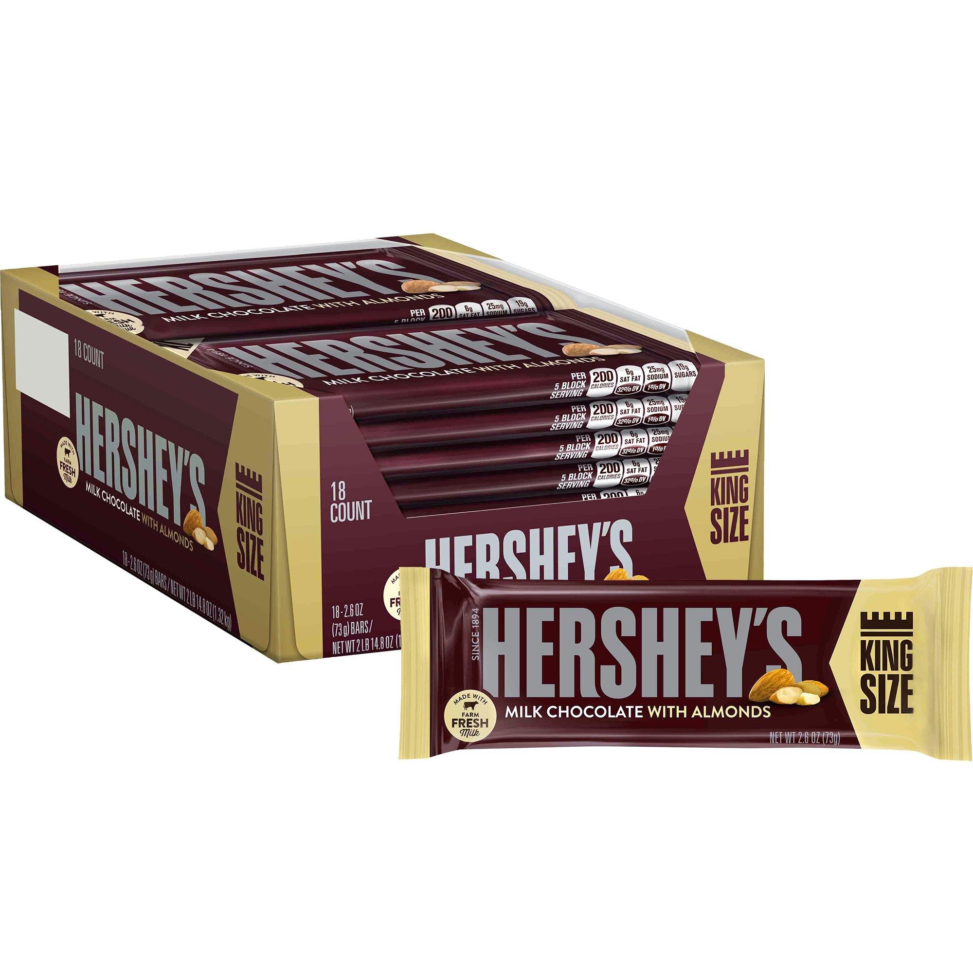 Milk Chocolate Almond King Size Hershey's Bars 18ct Party City