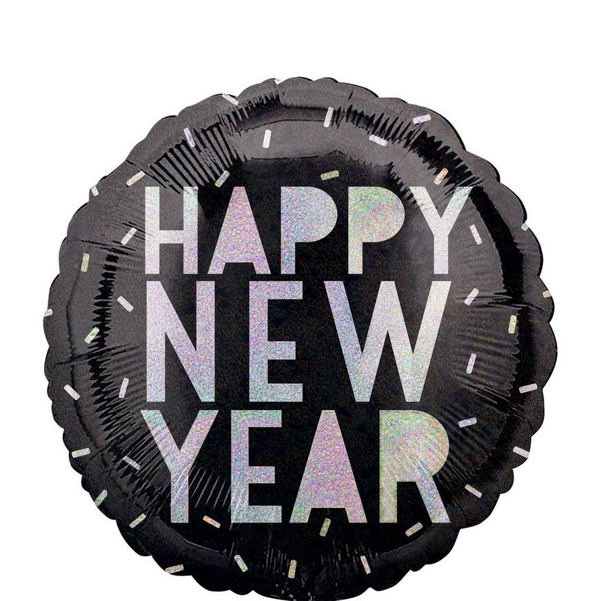 Black & Iridescent Happy New Year Balloon, 17in