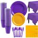 Purple & Sunshine Yellow Plastic Tableware Kit for 50 Guests