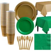 Gold & Green Plastic Tableware Kit for 50 Guests