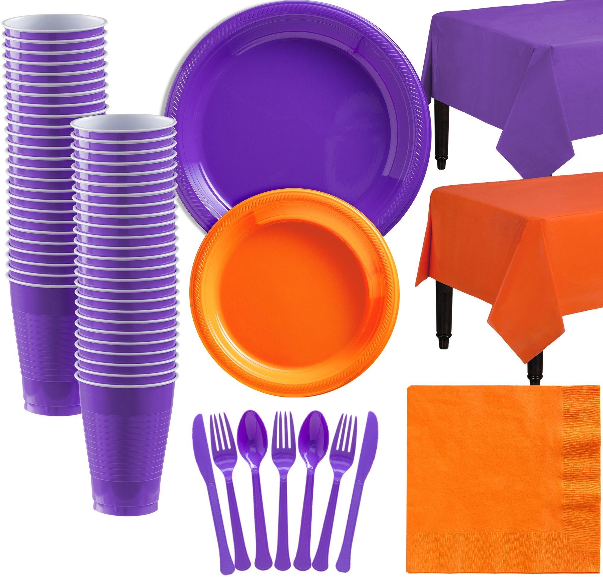 Orange & Purple Plastic Tableware Kit for 50 Guests Party City