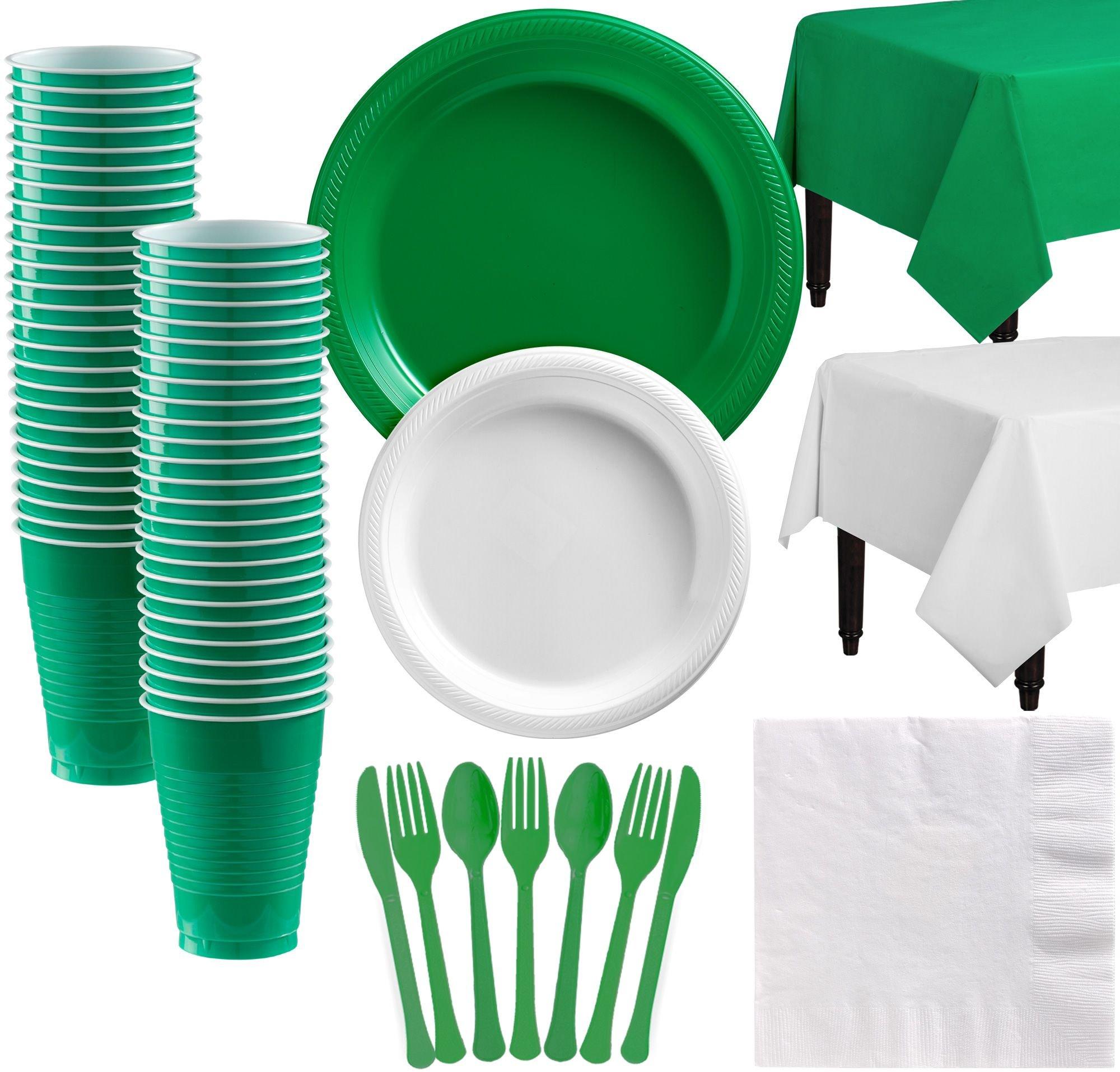 Green & White Plastic Tableware Kit for 50 Guests Party City