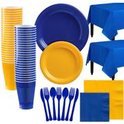 Royal Blue & Sunshine Yellow Plastic Tableware Kit for 100 Guests