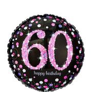 60th Birthday Balloon 18in - Pink Sparkling Celebration, 18in