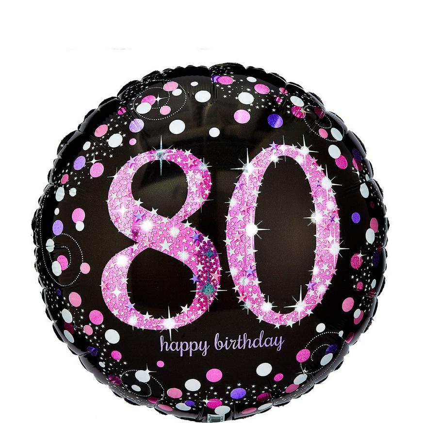 Party Decor Happy 80th Birthday Holographic Pink Foil Balloon 45 cm 18 inch 