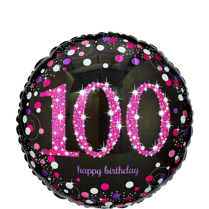 20" Pink Happy 100th Birthday Prismatic Foil Helium Balloon Party Decorations 