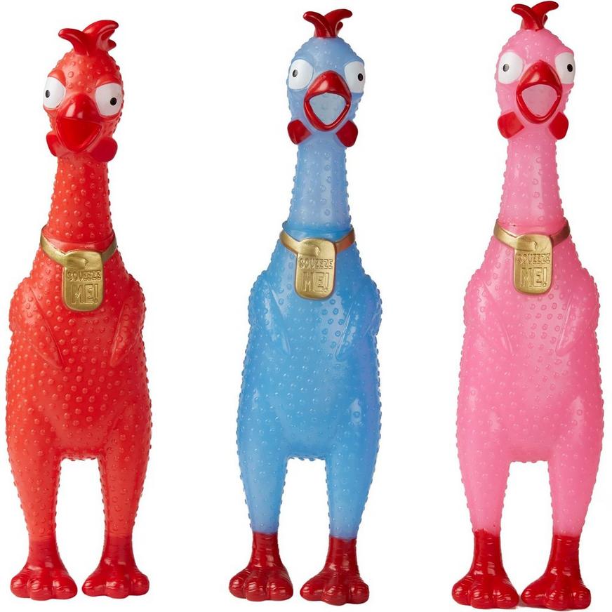 4 STRETCH RUBBER CHICKEN 8" GAG GIFT STRETCHABLE SQUEEZE STRESS RELIEF TOY PARTY 