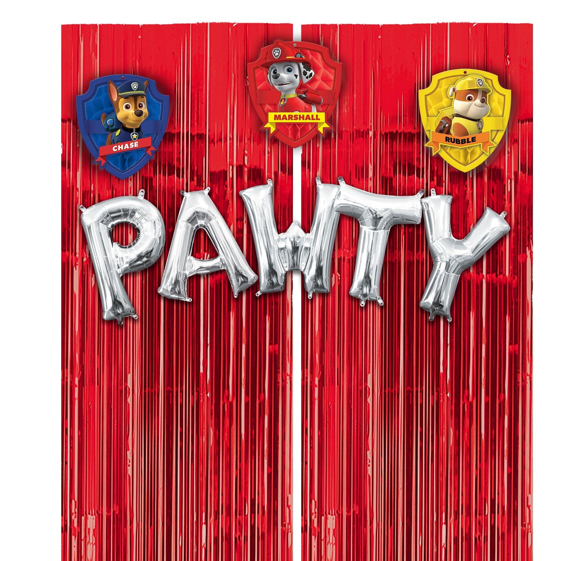 PAW Patrol Fun Balloon Backdrop Supplies Pack - Kit Includes Honeycomb Balls, Letter Balloons & Fringe Curtain