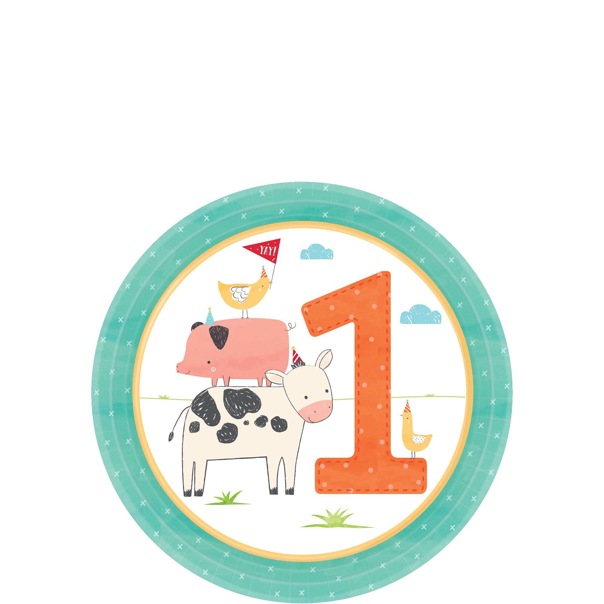 Friendly Farm 1st Birthday Dessert Plates 18ct