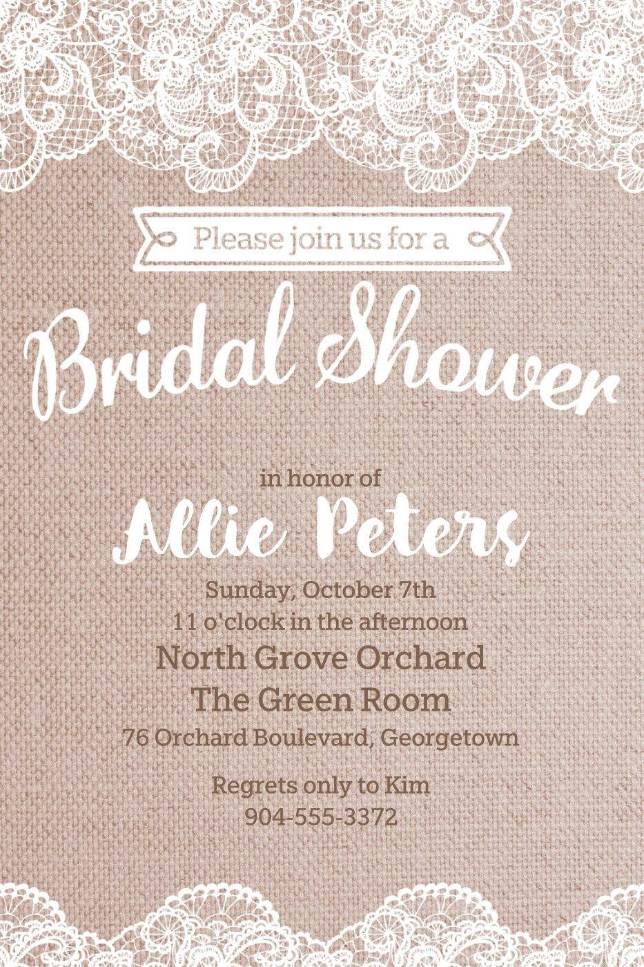 Custom Burlap & Lace Bridal Shower Invitations