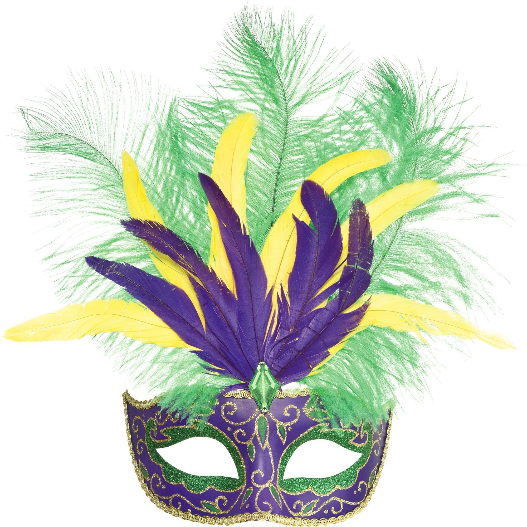 Mardi Gras Feather Party Mask Round Iron-On Engraved Faux Leather Patch  Applique - 2.5