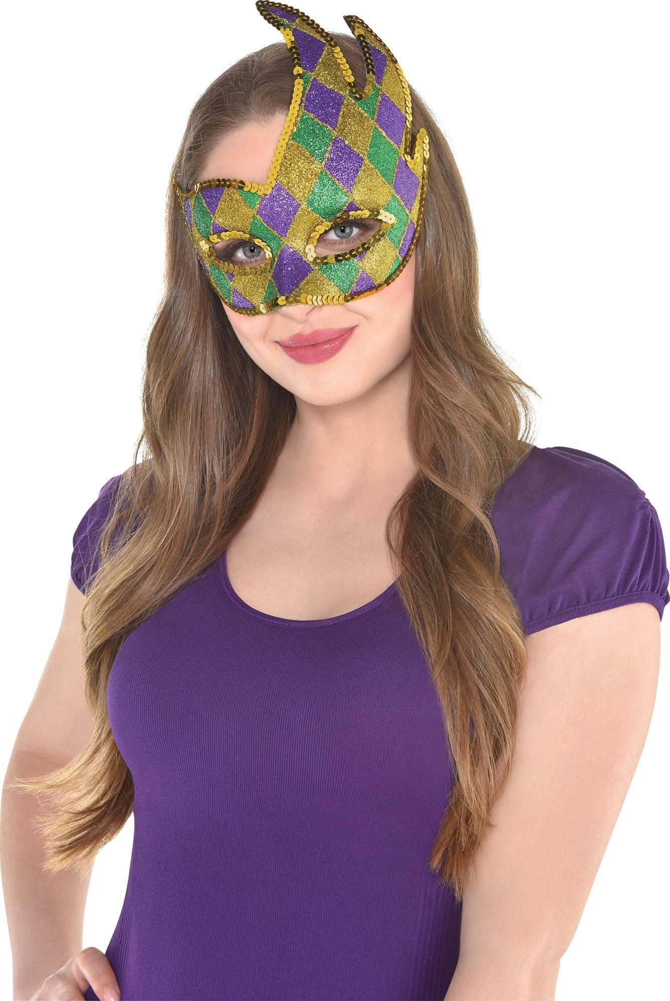 Glitter Harlequin Mardi Gras Party Masquerade Mask