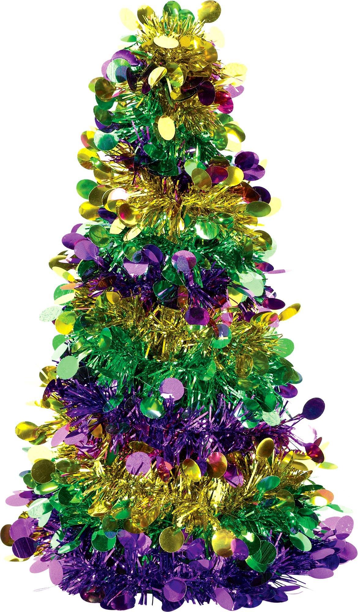 Mini 3D Gold, Green & Purple Tinsel Tree