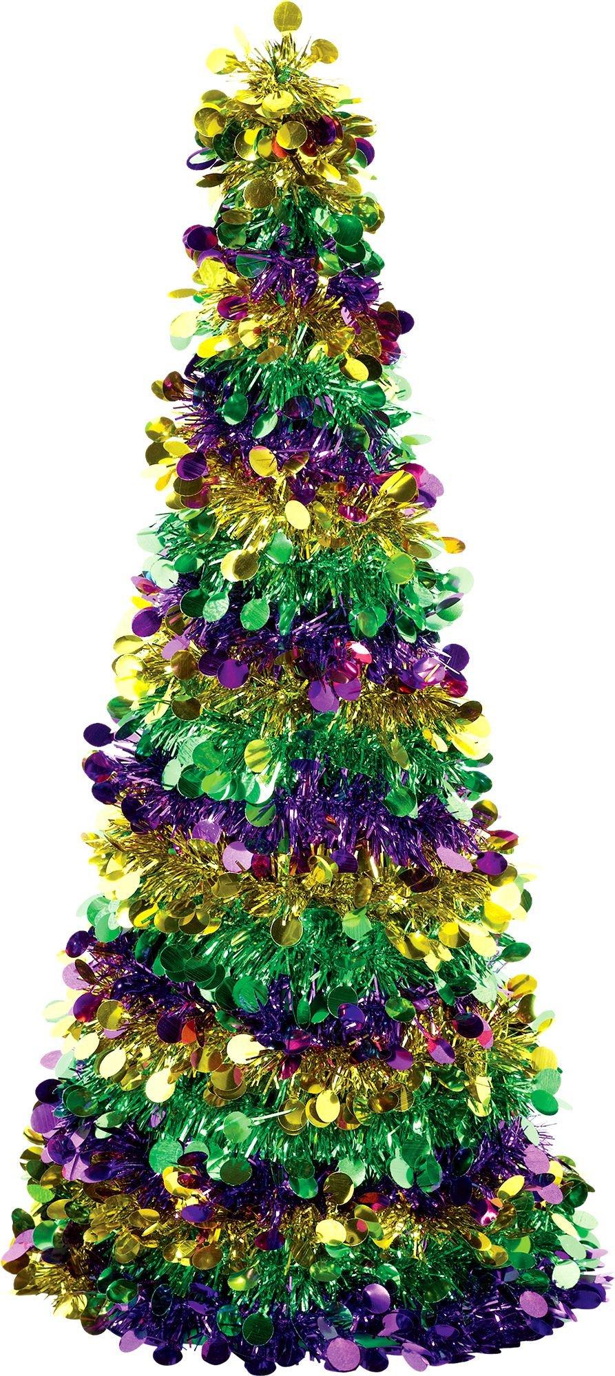 3D Gold, Green & Purple Tinsel Tree