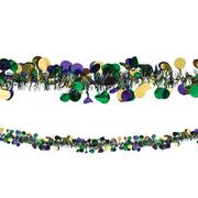 Mardi Gras Purple, Green, and Gold Coin & Tinsel Garland, 12ft