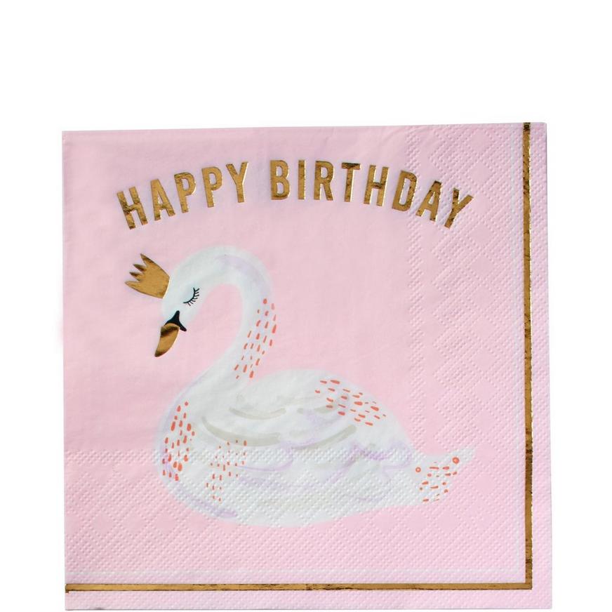 16 ct Stylish Swan Happy Birthday Napkins 