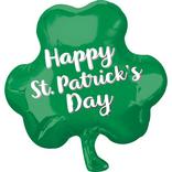 Green Happy St. Patrick's Day Shamrock Foil Balloon, 17in x 18in