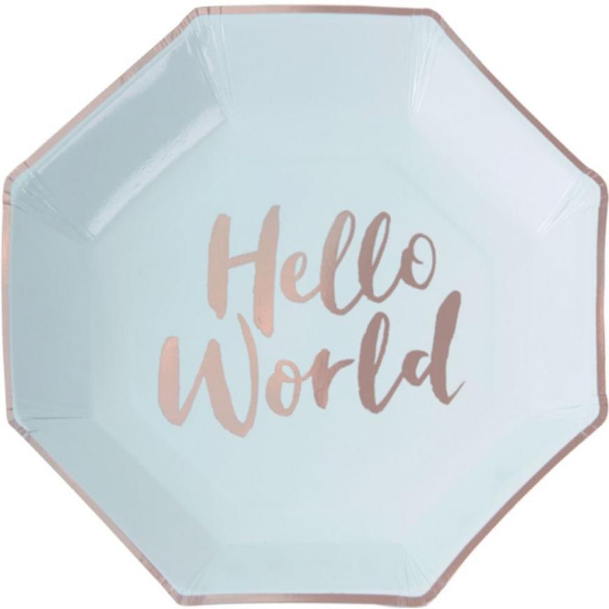 Ginger Ray Metallic Gold and Mint Hello World Lunch Plates 8ct