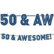 50 & Awesome! Milestone Birthday Cardstock Letter Banner, 12ft - Happy Birthday Classic