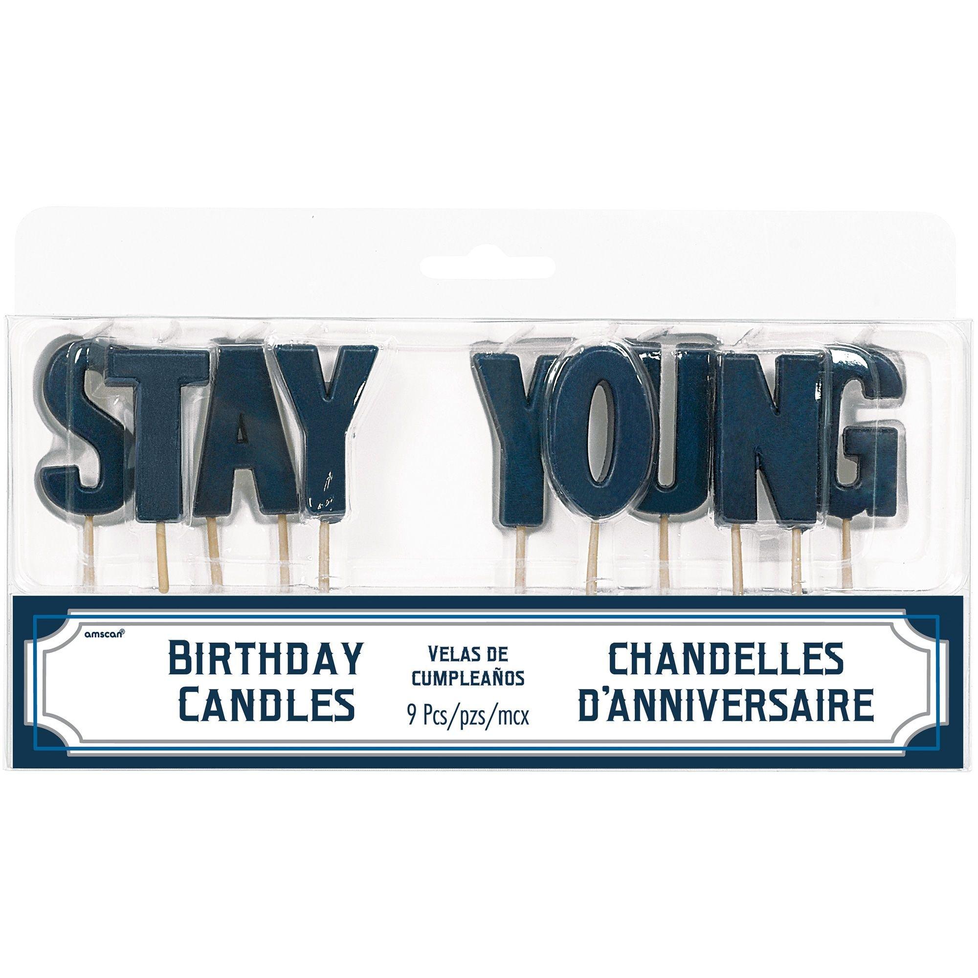 Blue Stay Young Toothpick Birthday Candle Set, 9pc - Happy Birthday Classic