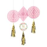 Mini Floral Baby Honeycomb Decorations with Tails 3ct