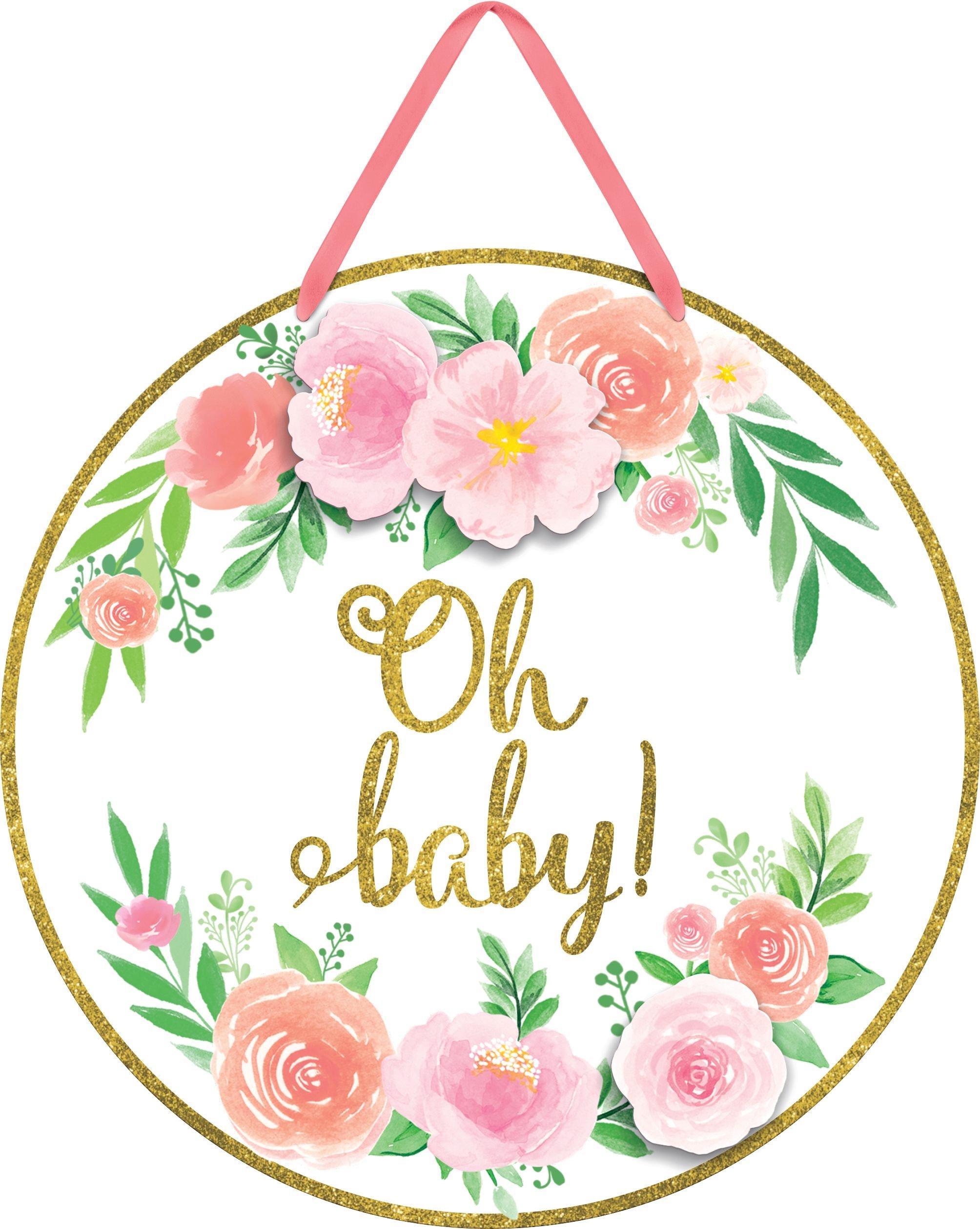 Glitter Floral Oh Baby Sign