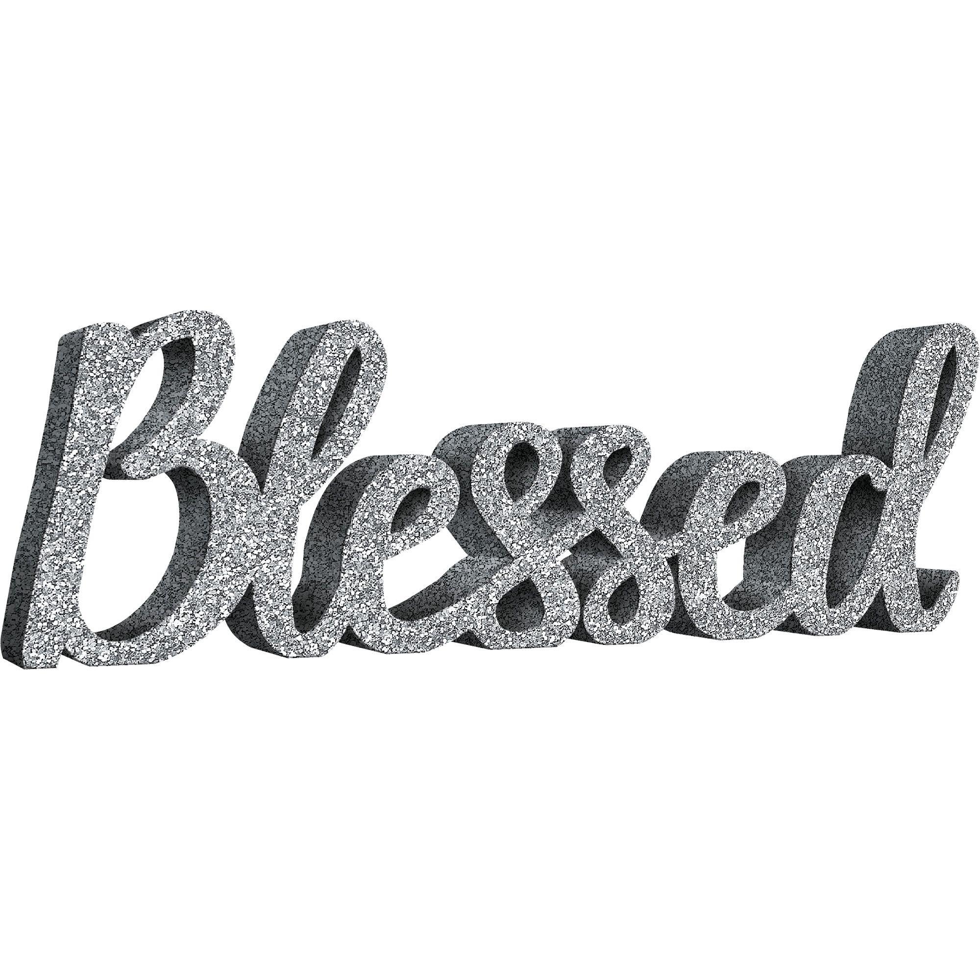 Glitter Silver Blessed Block Letter Sign