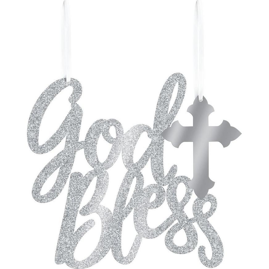 Glitter Silver God Bless Sign