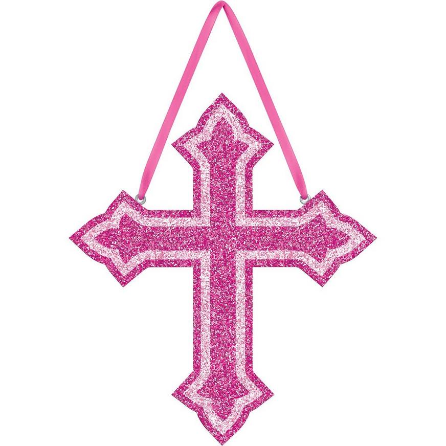 Glitter Pink Cross Sign