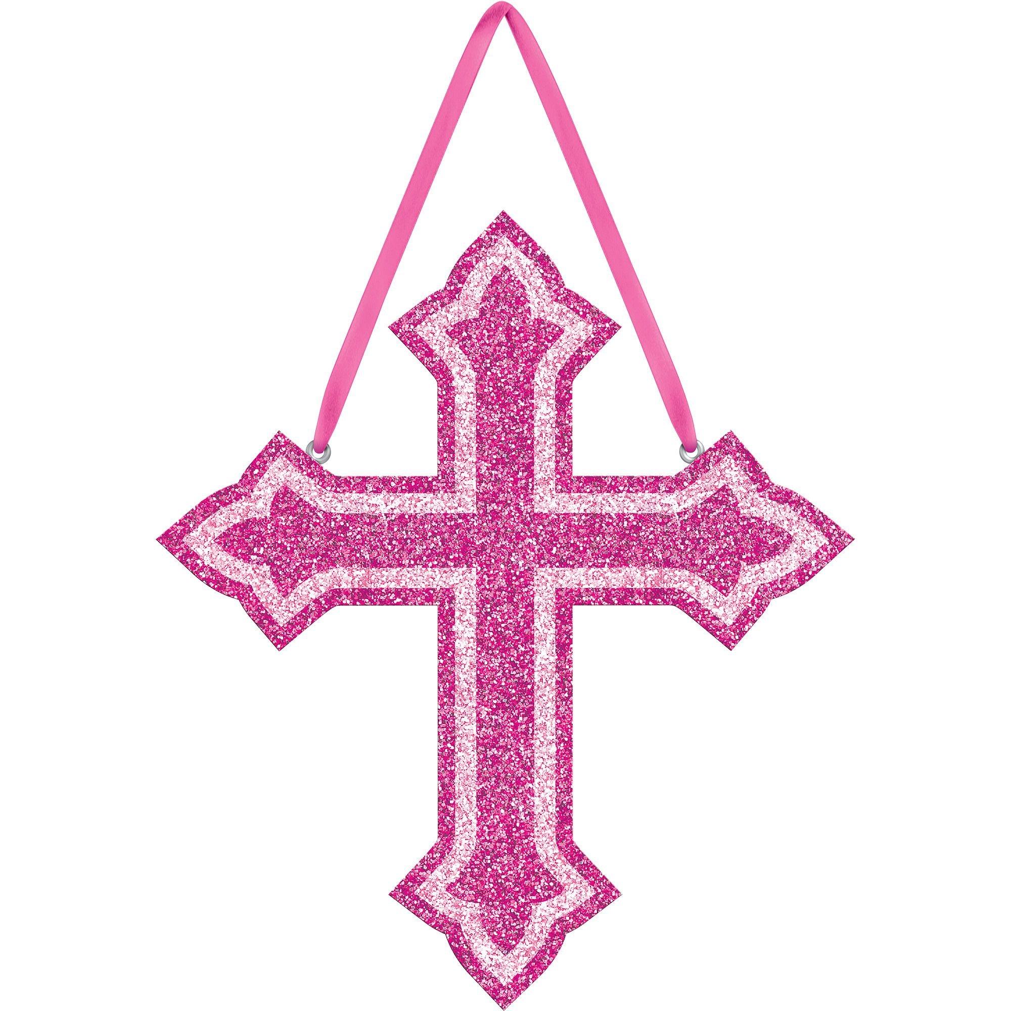 Glitter Pink Cross Sign