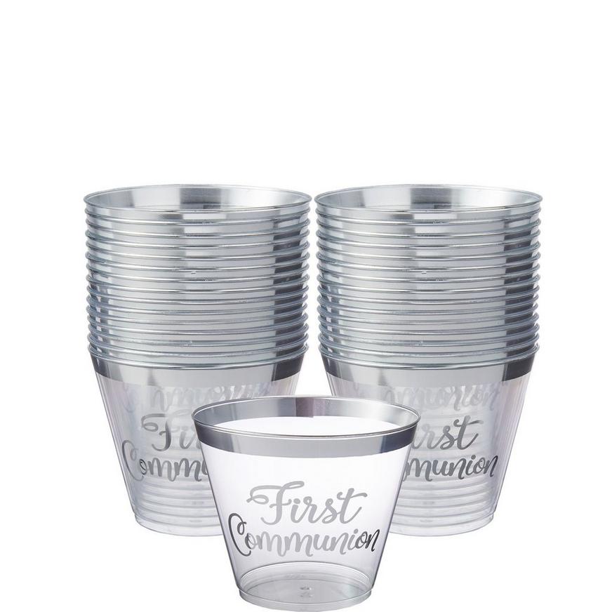 Metallic Silver First Communion Plastic Cups 30ct