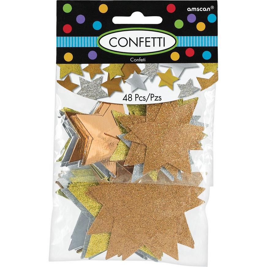 Giant Copper, Gold & Silver Confetti Stars 48ct