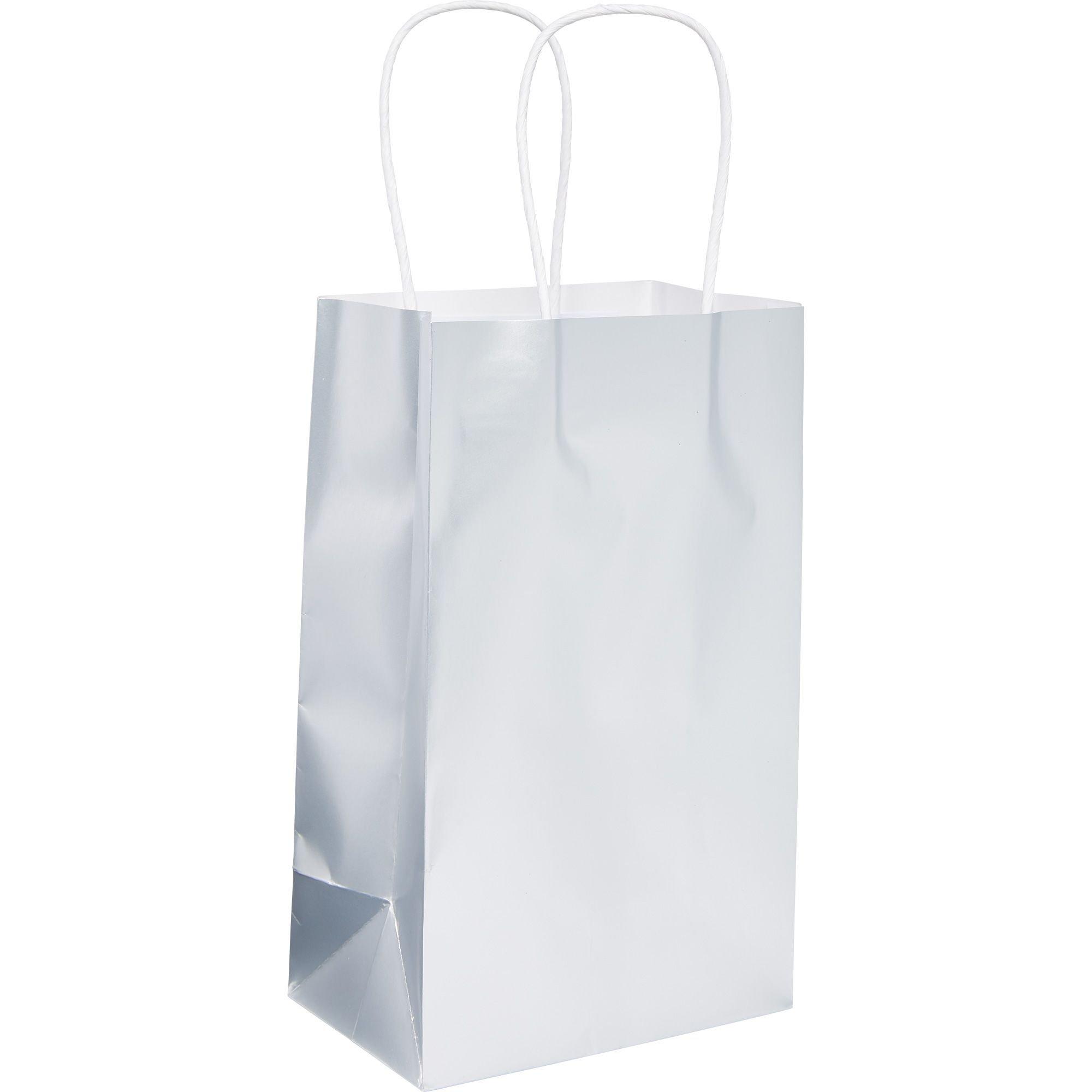 Small Metallic Silver Paper Gift Bags with Metallic Handles, Party