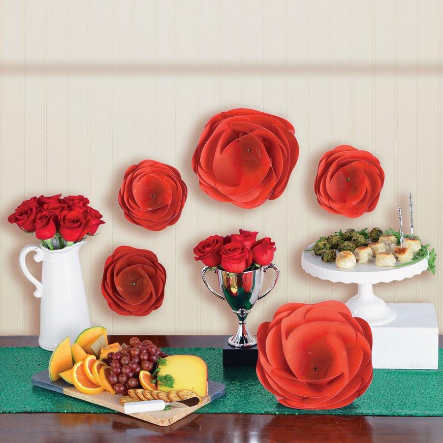 Red Paper Flower Decorations, 5pc