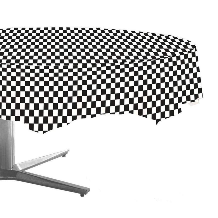 Black & White Checkered Round Table Cover