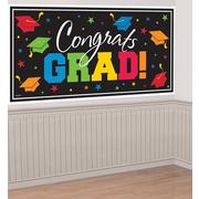 Black & Multicolor Congrats Grad Plastic Banner, 65in x 33.5in