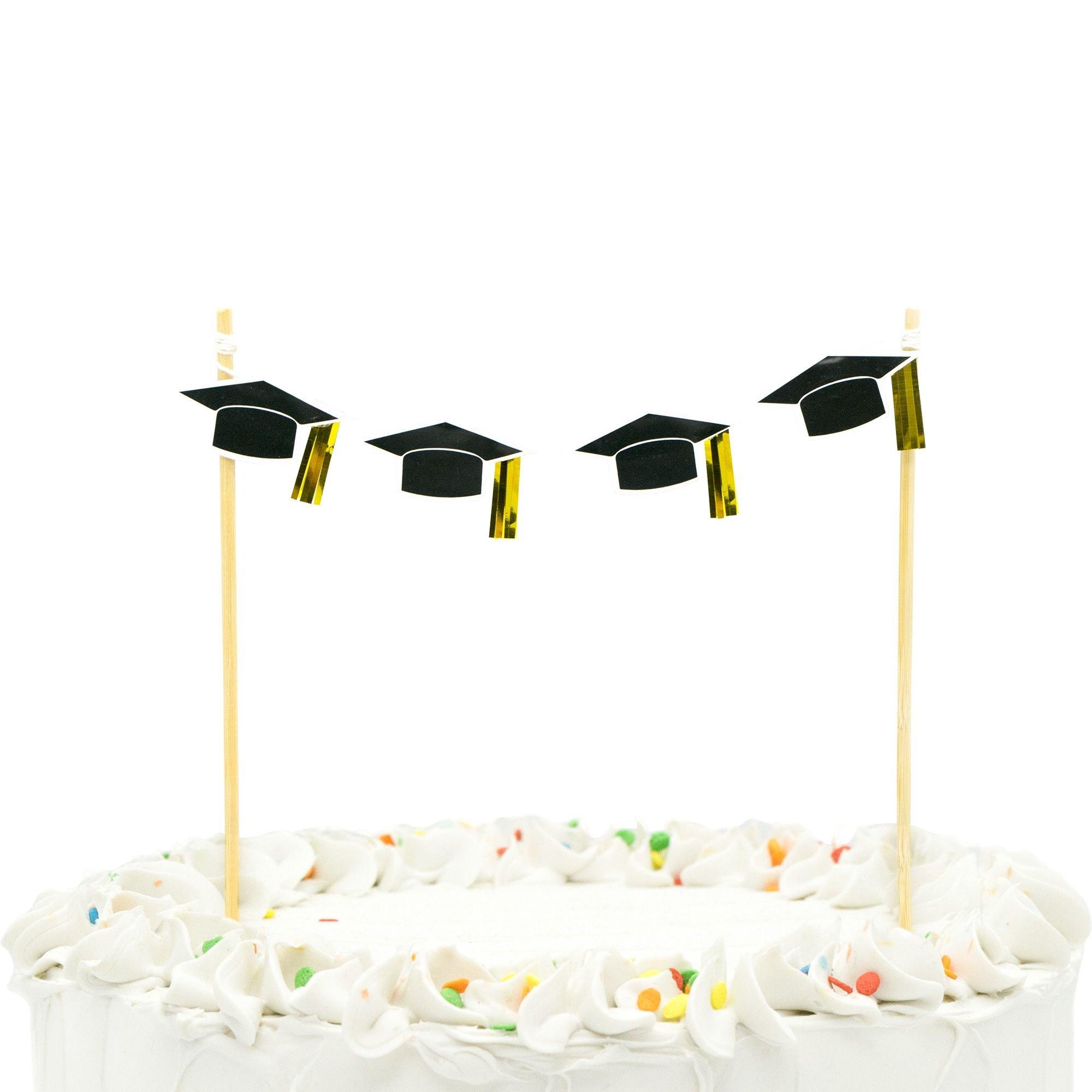 Amscan Graduation Cap Banner Cake Topper Black/Silver/Gold | Holiday 