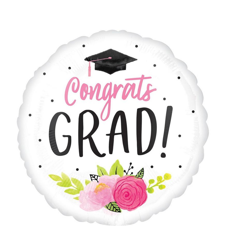 Giant Pink Floral Congrats Grad Balloon, 28in