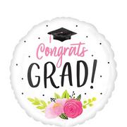 Giant Pink Floral Congrats Grad Balloon, 28in