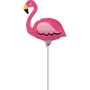 Air-Filled Pink Flamingo Foil Balloon on a Stick, 11in x 11in