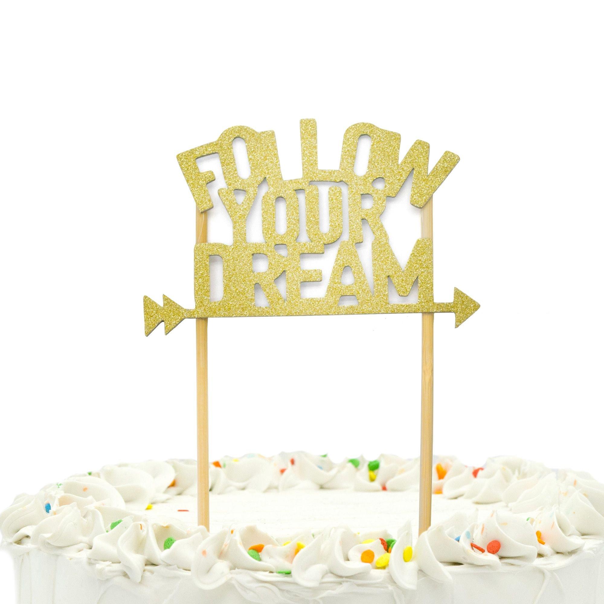 Way to Celebrate 4.5 x 5.5 Gold Glitter Happy Birthday Cake Topper - Each