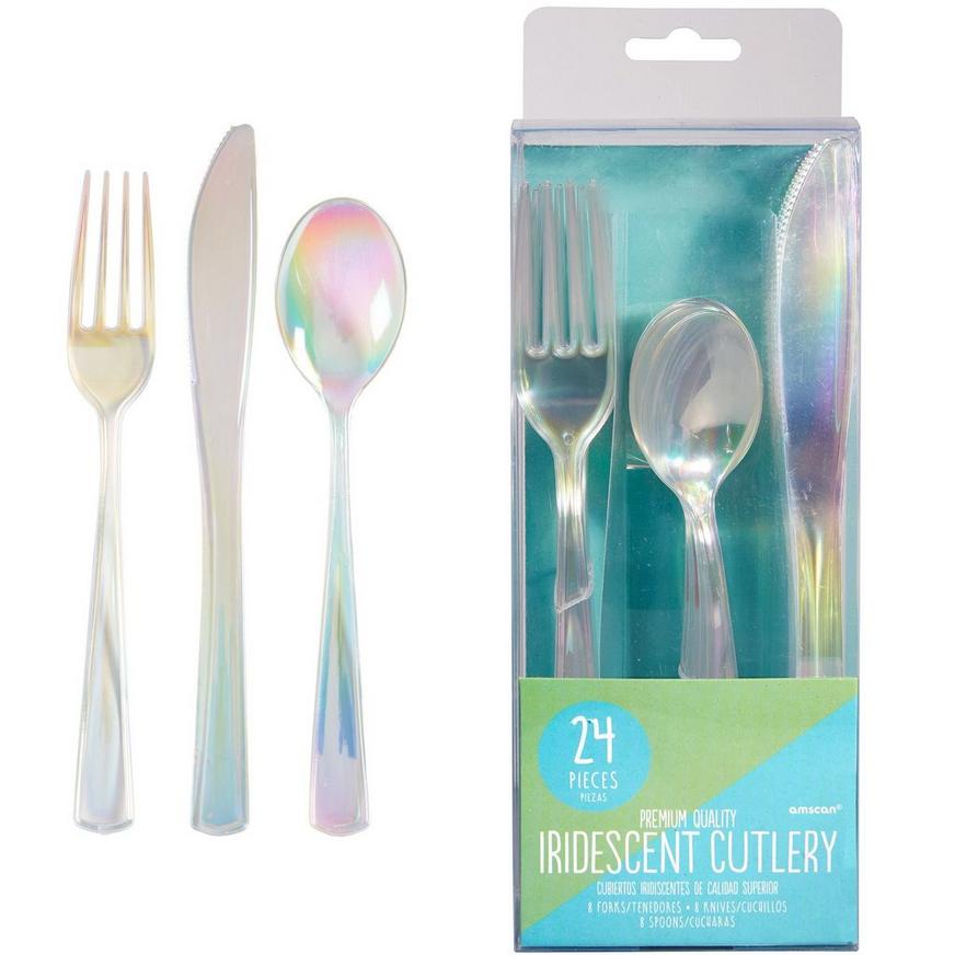Iridescent Premium Plastic Cutlery Set, 24pc, Service for 8