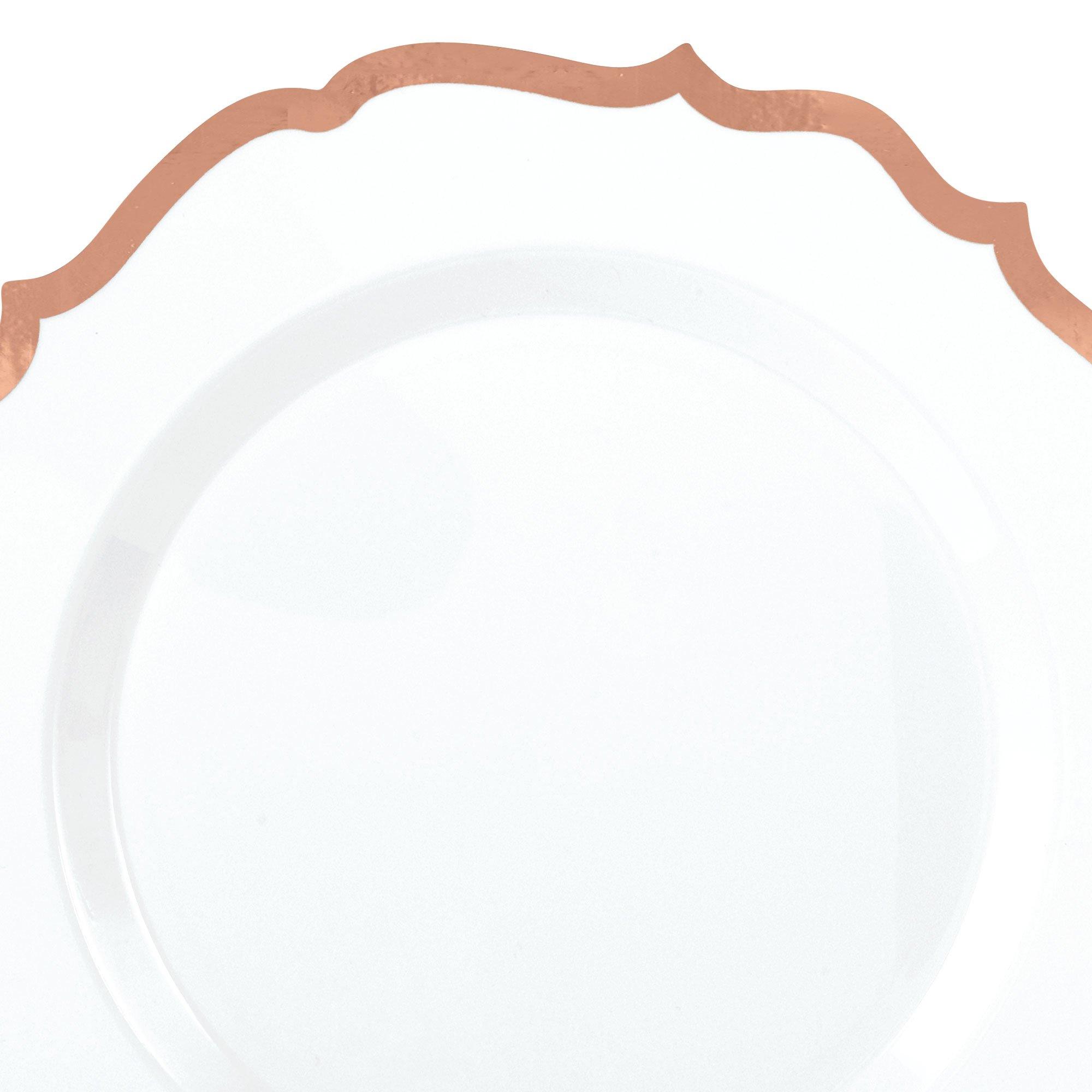 White Rose Gold-Trimmed Ornate Premium Plastic Dessert Plates 20ct