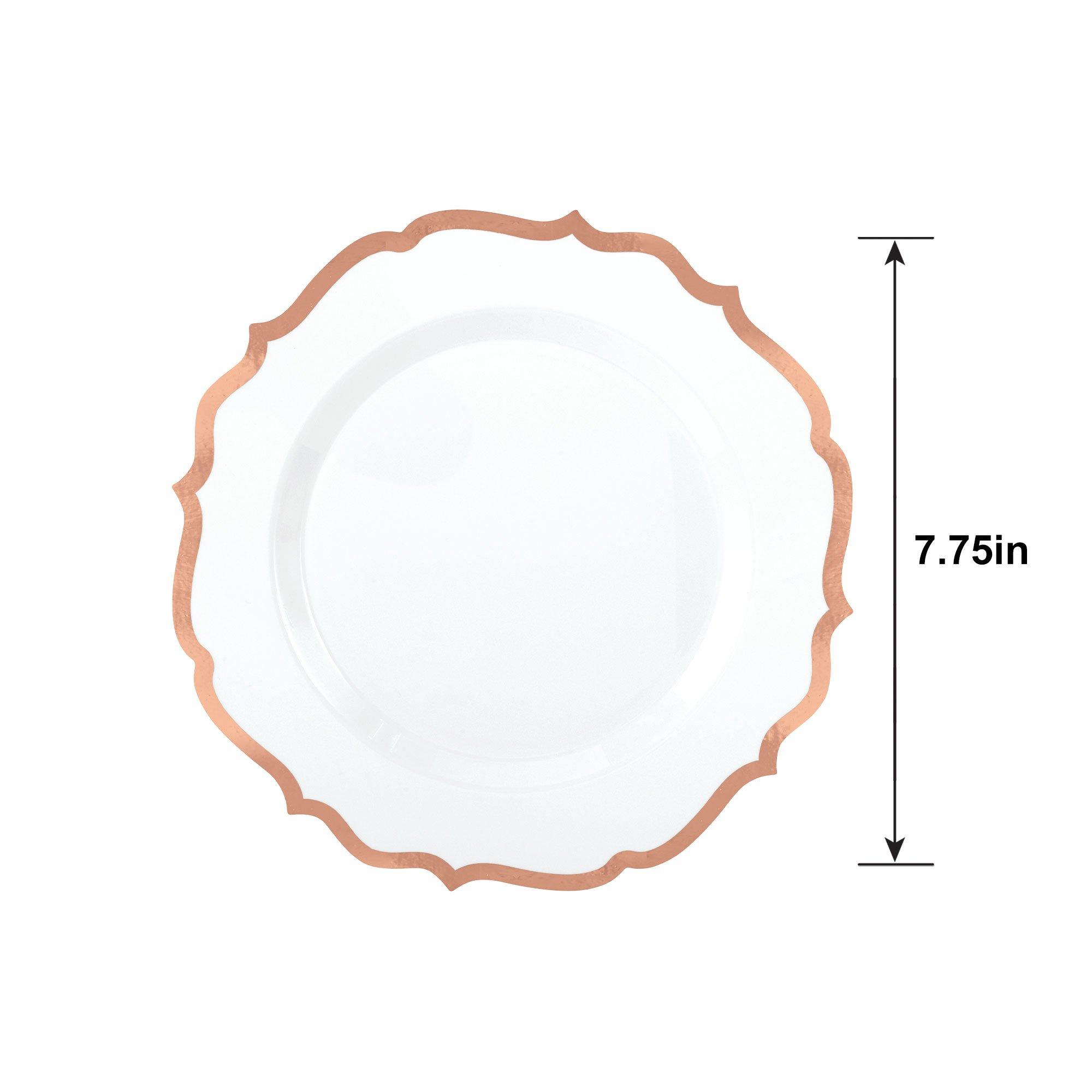 White Rose Gold-Trimmed Ornate Premium Plastic Dessert Plates 20ct