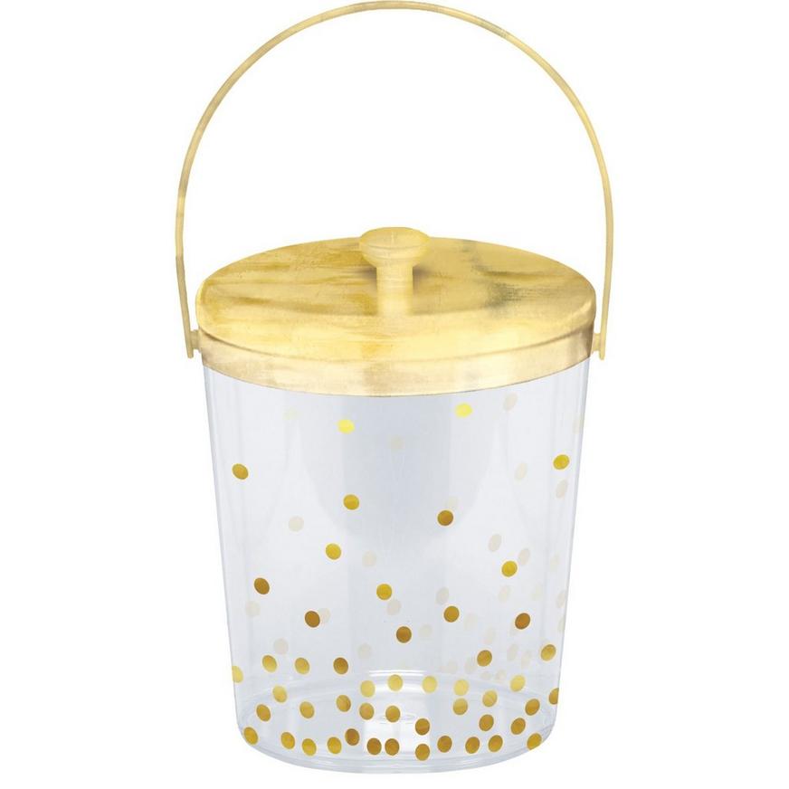 Metallic Gold Polka Dot Ice Bucket with Tongs