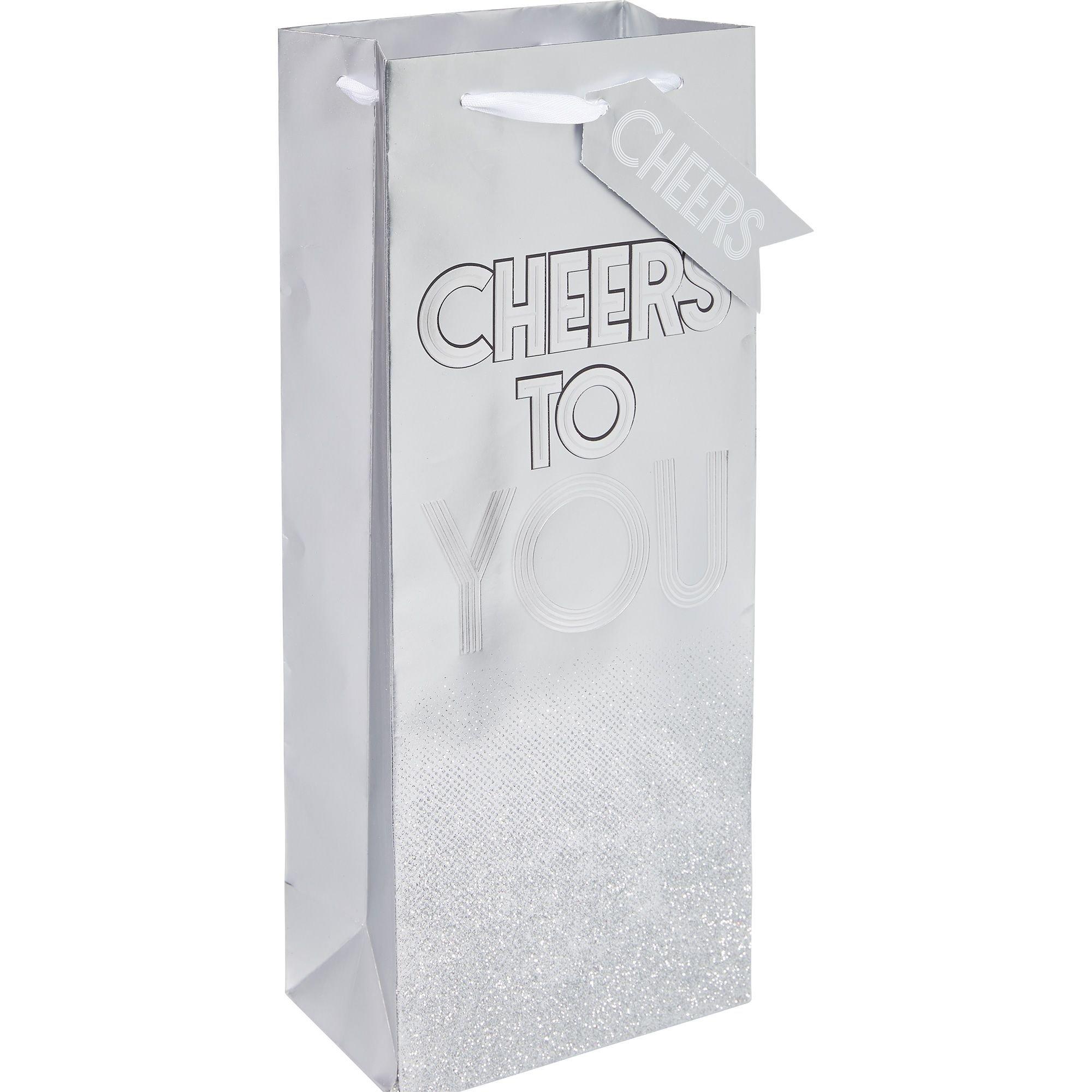 Metallic Silver Paper Cheers Bottle Bag